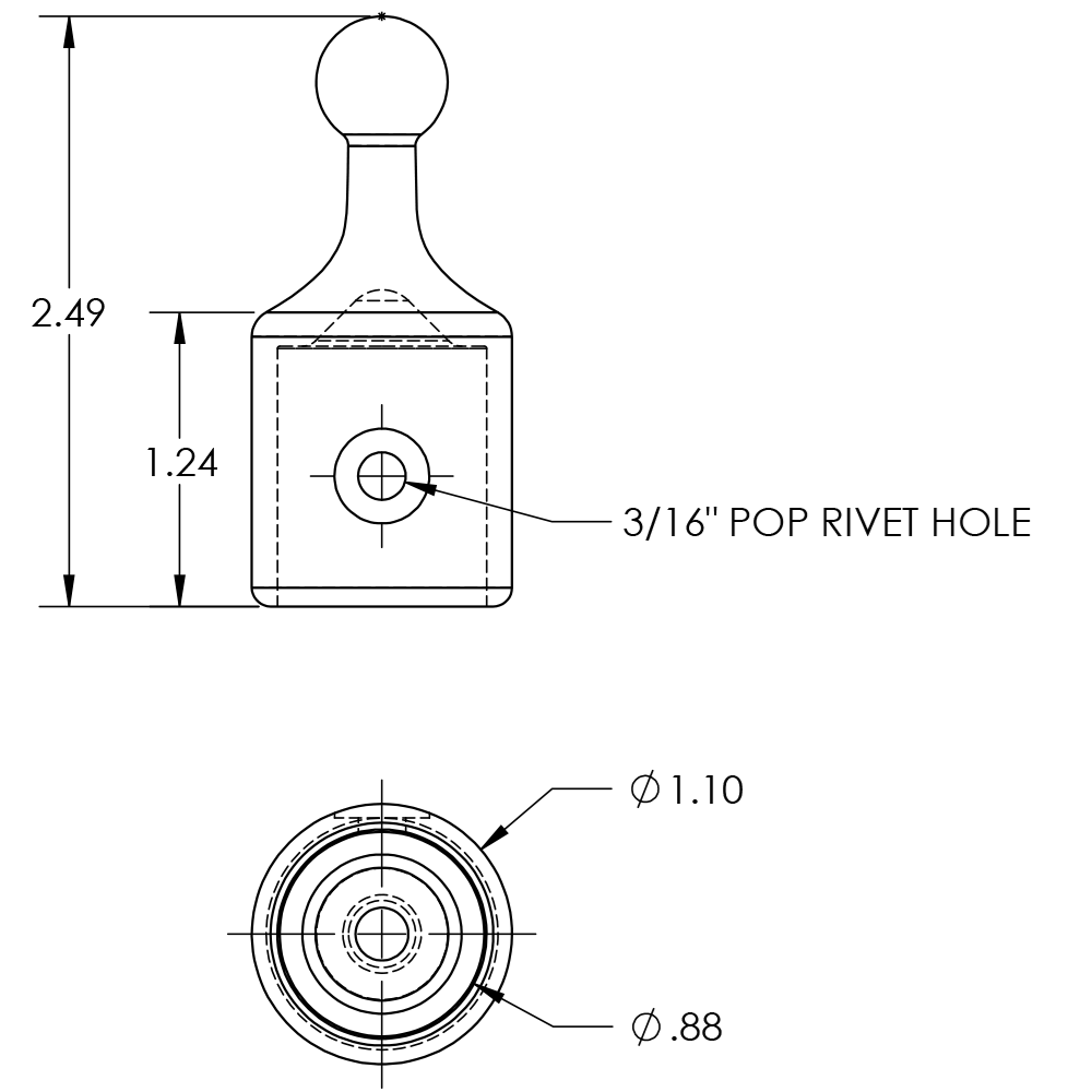 Stainless Steel Ball & Socket Top Cap 7/8’’ Tube