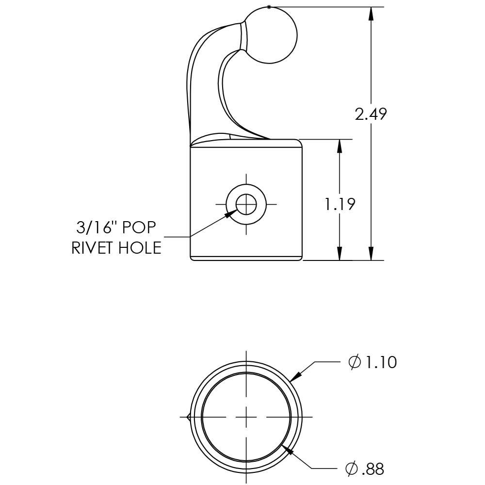 Stainless Steel Ball & Socket 90 Degree Top Cap WSet Screw For 7/8” O.D. Tubing