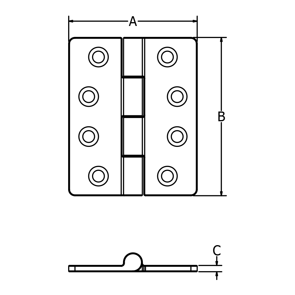316 Stainless Steel Butt Hinge, 3-1/4″x4″
