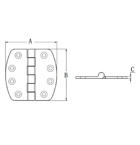 Stainless Steel Cast Rounded Edge Crescent Butt Hinge - 3 Hole/Leaf