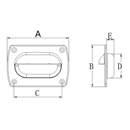 Flush Drawer Pull Handle, Flange 3-3/4″ X 2-15/32″, 316 SS