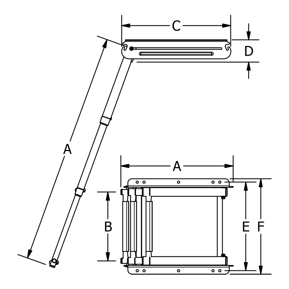 Stainless Steel Under Platform Ladder, Spring Loaded, Hook-Style Retention