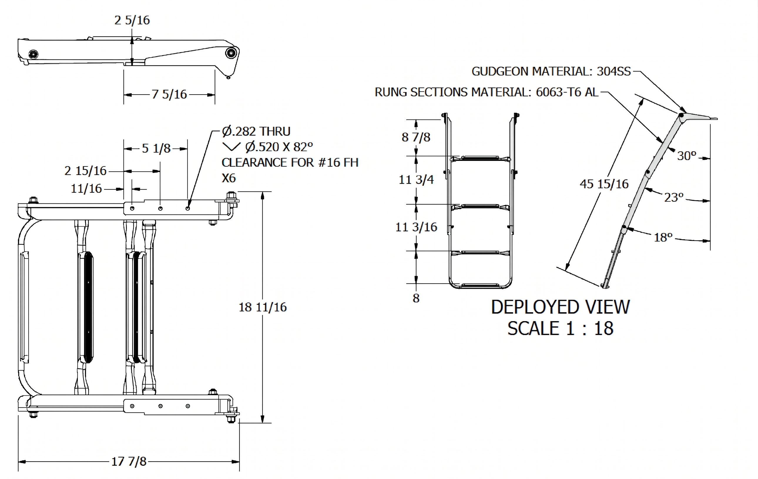 4-Step Top Pocket-Mount Folding Boat Ladder, 17-1/4 in. Wide, White