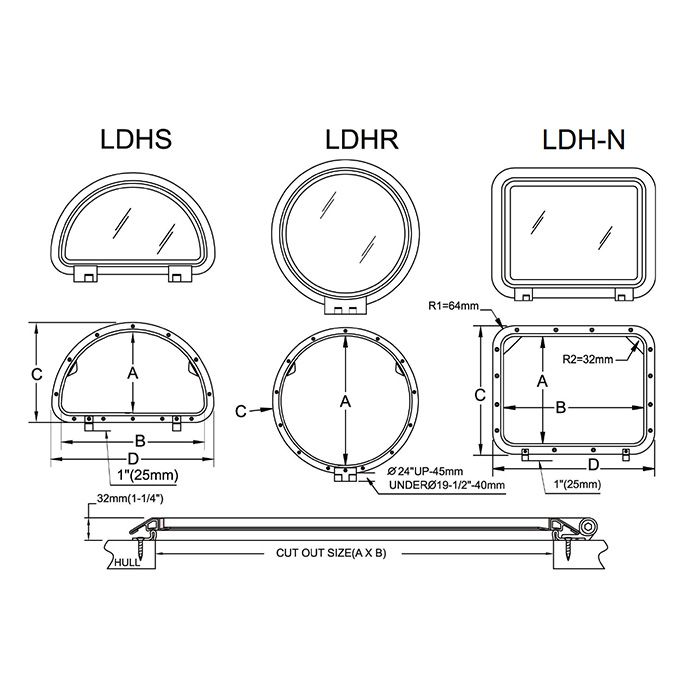 Man Ship LDHR Stainless Friction Round Low Profile Deck Hatches, Inside Opening Only 