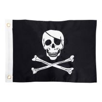 Jolly Roger Pirate Boat Flag Nylon Sewn Embroidered 12" X 18"