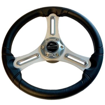 Schmitt Marine Torcello 14&quot; Wheel - 03 Series - Polyurethane Wheel w/Chrome Trim &amp; Cap - Brushed Spokes - 3/4&quot; Tapered Shaft - Retail Packaging