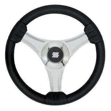 Uflex - Tavolara - 13.8&quot; Black Polyurethane Steering Wheel w/Silver Spokes &amp; X62 Hub