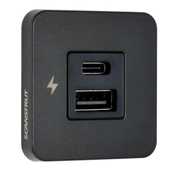 Scanstrut TILE USB-A/USB-C Interior Charging Socket - 12/24V - Black Bezel