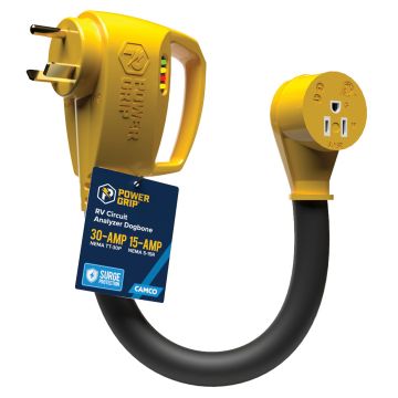 Camco Power Grip RV 12&quot; 30Amp Circuit Analyzer Dogbone - Integrated Surge Protection