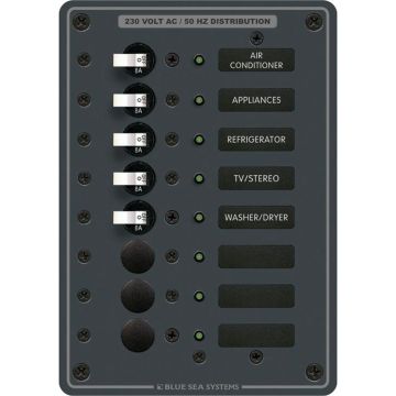 Blue Sea 8159 AC 8 Position 230v (European) Breaker Panel (White Switches)