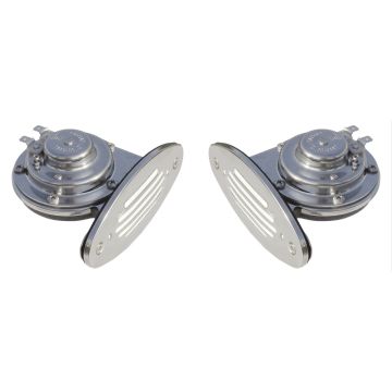Schmitt Marine Mini Stainless Steel Dual Drop-In Horn w/Stainless Steel Grills High &amp; Low Pitch