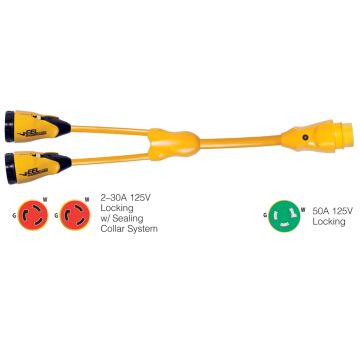 Marinco Y503-2-30 EEL (2)-30A-125V Female to (1)50A-125V Male - &quot;Y&quot; Adapter - Yellow