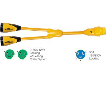 Marinco Y504-2-503 EEL (2)50A-125V Female to (1)50A-125/250V Male &quot;Y&quot; Adapter - Yellow