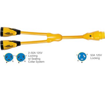 Marinco Y504-2-504 EEL (2)50A-125/250V Female to (1)50A-125/250V Male &quot;Y&quot; Adapter - Yellow