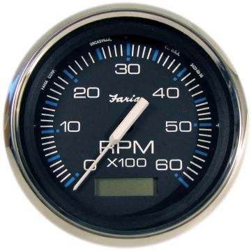 Faria Chesapeake Black 4&quot; Tachometer w/Hourmeter - 6000 RPM (Gas) (Inboard)