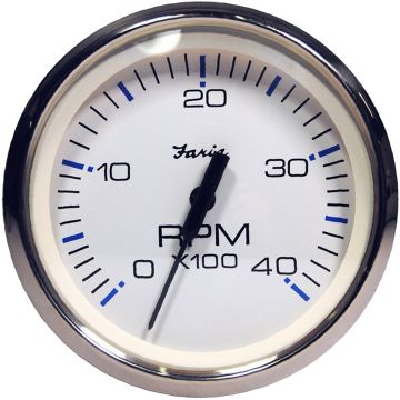 Faria Chesapeake White SS 4&quot; Tachometer - 4000 RPM (Diesel) (Magnetic Pick-Up)