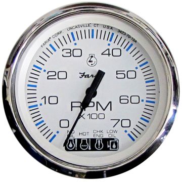 Faria Chesapeake White SS 4&quot; Tachometer w/Systemcheck Indicator - 7000 RPM (Gas) (Johnson/Evinrude Outboard)