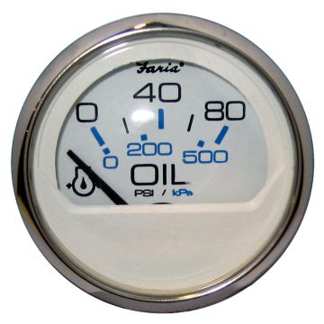 Faria Chesapeake White SS 2&quot; Oil Pressure Gauge (80 PSI)