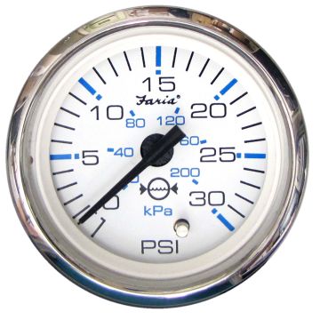 Faria Chesapeake White SS 2&quot; Water Pressure Gauge (30 PSI)