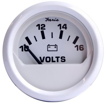 Faria Dress White 2&quot; Voltmeter (10-16 VDC)