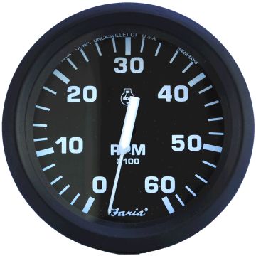 Faria Euro Black 4&quot; Tachometer - 6,000 RPM (Gas - Inboard & I/O)