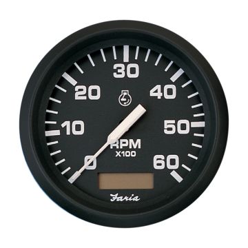 Faria Euro Black 4&quot; Tachometer w/Hourmeter - 6,000 RPM (Gas - Inboard)