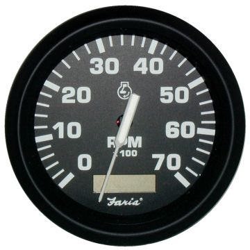 Faria Euro Black 4&quot; Tachometer w/Hourmeter - 7,000 RPM (Gas - Outboard)