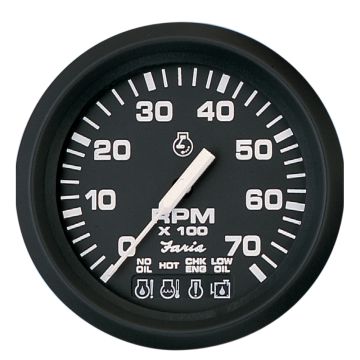 Faria Euro Black 4&quot; Tachometer w/Systemcheck 7000 RPM (Gas) f/ Johnson / Evinrude Outboard)