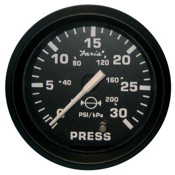 Faria Euro Black 2&quot; Water Pressure Gauge (30 PSI)