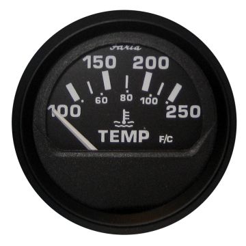 Faria Euro Black 2&quot; Water Temperature Gauge (100-250&#176;F)