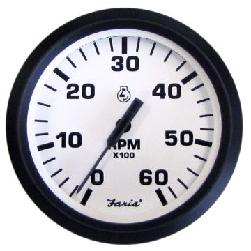Faria Euro White 4&quot; Tachometer - 6000 RPM (Gas) (Inboard &amp; I/O)