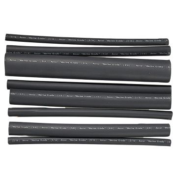 Ancor Adhesive Lined Heat Shrink Tubing - Assorted 8-Pack, 6&quot;, 20-2/0 AWG, Black