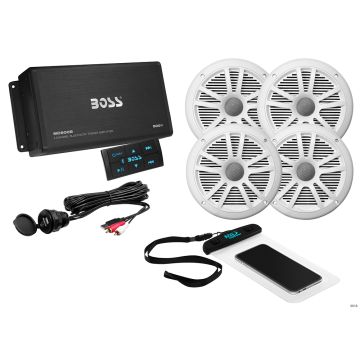 Boss Audio ASK904B.64 4 Channel Amplifier &amp; 2 Pairs of 6.5&quot; Speaker Kit - White