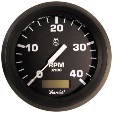Faria Euro Black 4&quot; Tachometer w/Hourmeter (4000 RPM) (Diesel)(Mech. Takeoff &amp; Var. Ratio Alt.)