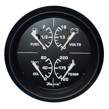 Faria Euro Black 4&quot; Multifunction Gauge - Volt/Fuel/Oil/Water Temperature