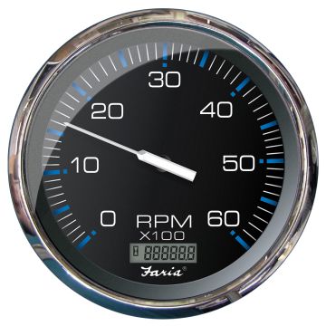 Faria Chesapeake Black 5&quot; Tachometer w/Digital Hourmeter - 6000 RPM (Gas) (Inboard)