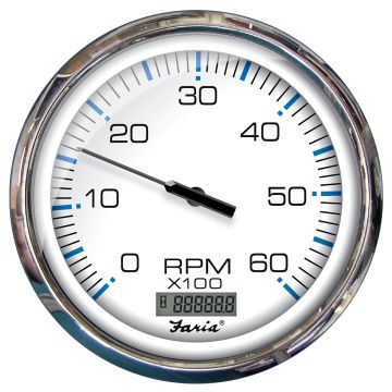 Faria Chesapeake White SS 5&quot; Tachometer w/Digital Hourmeter - 6000 RPM (Gas) (Inboard)