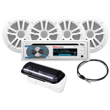 Boss Audio MCK508WB.64S Marine Stereo &amp; 2 Pairs of 6.5&quot; Speaker Kit - White