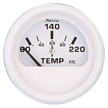 Faria Dress White 2&quot; Cylinder Head Temperature Gauge (60 - 220&deg; F)