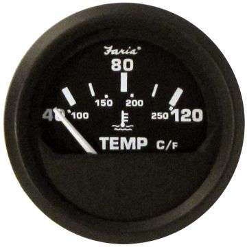 Faria Euro Black 2&quot; Water Temperature Gauge - Metric (40 to 120&deg; C)