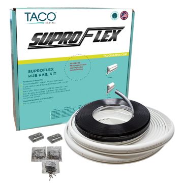 TACO SuproFlex Rub Rail Kit - White with Flex Chrome Insert - 2&quot;H x 1.2&quot;W x 60&#39;L