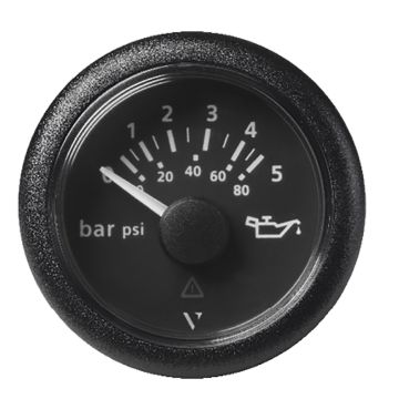 Veratron 52 MM (2-1/16&quot;) ViewLine Oil Pressure Gauge 5 Bar/80 PSI - Black Dial &amp; Round Bezel