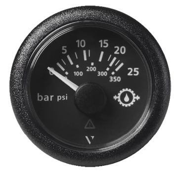 Veratron 52MM (2-1/16&quot;) ViewLine Transmission Oil Pressure 25 Bar/350 PSI - Black Dial &amp; Round Bezel