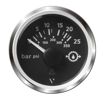 Veratron 52MM (2-1/16&quot;) ViewLine Transmission Oil Pressure 25 Bar/350 PSI - Black Dial &amp; Chrome Triangular Bezel