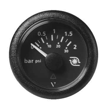 Veratron 52MM (2-1/16&quot;) ViewLine Boost Pressure Gauge 2 Bar/30 PSI - Black Dial &amp; Round Bezel