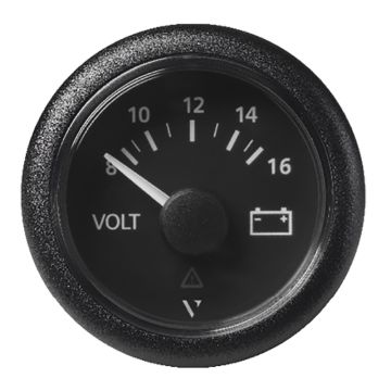 Veratron 52 MM (2-1/16&quot;) ViewLine Voltmeter - 8 to16V - Black Dial &amp; Bezel