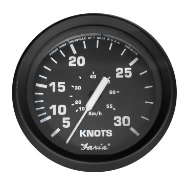 Faria Euro Black 4&quot; Speedometer - 30 Knot (Pitot)