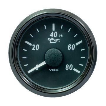 VDO SingleViu 52mm (2-1/16&quot;) Oil Pressure Gauge - 80 PSI - 240-33 Ohm