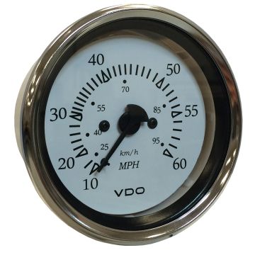 VDO Cockpit Marine 85MM (3-3/8&quot;) Pitot Speedometer - 0 to 60 MPH - White Dial/Chrome Bezel