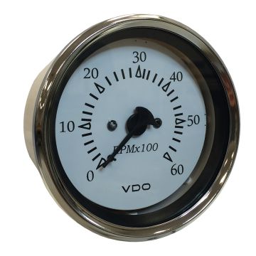 VDO Cockpit Marine 85MM (3-3/8&quot;) Sterndrive Tachometer - White Dial/Chrome Bezel